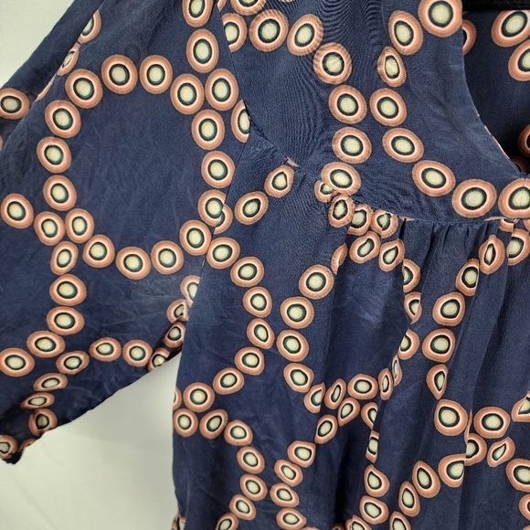 Banana Republic Silk Tunic Shift Dress Short Navy Blue Geometric Print Sz Small - Picture 3 of 8